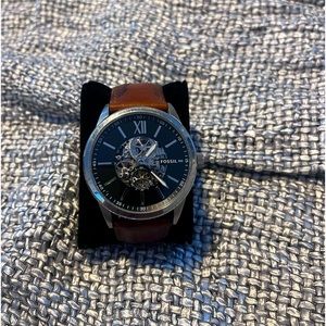 Used Fossil Townsman 48mm Automatic Amber Leather Watch.